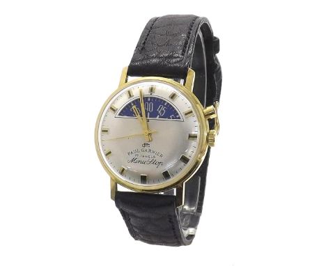 Paul Garnier Minu-Stop gold plated gentleman's wristwatch, the domed silvered dial with baton markers, sweep centre seconds a