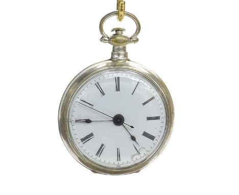 Continental white metal small pocket watch for the Chinese market, the glazed cuvette with an elaborate gilt jewelled lever m