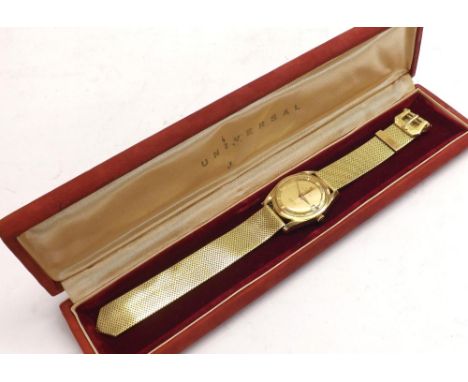 Universal Polerouter Date Automatic Microtor 18ct rose gold gentleman's bracelet watch, the circular gilt dial with sweep cen