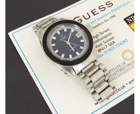 Omega Seamaster automatic stainless steel diver's bracelet watch, circa 1970, ref. 166.062, rotating black bezel (markings wo