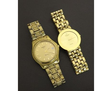 (VDTAQA & COEAFR) Raymond Weil Othello 18k gold plated bracelet watch, ref. 148, quartz, 31mm; also a Tissot PR50 gold plated