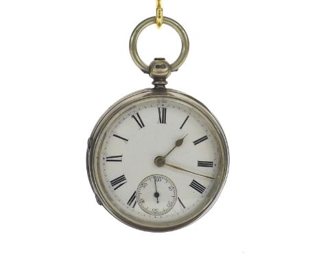 Silver fusee lever pocket watch, Chester 1890, signed F.H Brook, Builth, no. 14520, engine turned case, 48mm