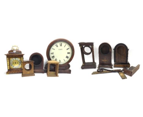 Walnut and gilt metal mounted bracket clock case with detachable dowelled caddy top; also a G.W.R. mahogany 12" wall dial clo