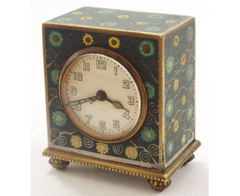 Zenith Watch Co. miniature enamel alarm clock, the 1.25" dial within a cloisonne decorated case, signed Metal Dore no. 8551 t