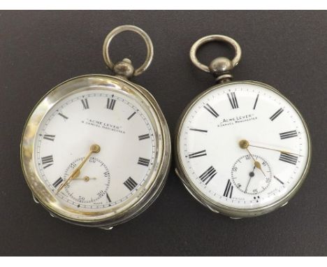 Two silver lever engine turned pocket watches, signed H. Samuel, Manchester, Acme Lever (2) key