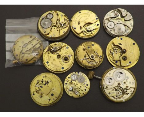 Ten assorted pocket watch movements including a Peerless (IWC) movement, two JW Benson etc (10)