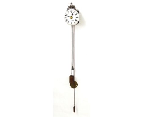 Continental triple weight hook and spike wall clock with alarm, the movement striking on a bell, the 7" convex enamel dial wi