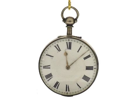 English silver verge pocket watch, London 1827, signed William Smith, Wingham, no. 7958, with pierced engraved balance bridge