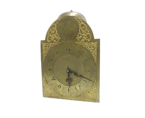 Good brass hook and spike quarter chiming verge lantern clock playing on six bells, the 9" rounded arched dial signed Robert 