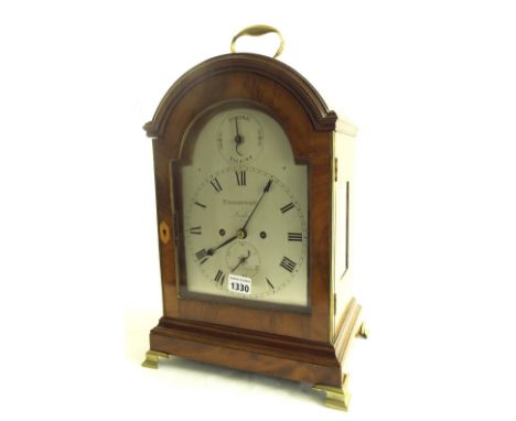English mahogany double fusee verge bracket clock, the 7" silvered dial signed Thompson, London, over a calendar dial and wit