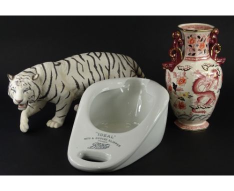 A collection of ceramics, to include a Masons dragon vase, retailed by Compton &amp; Woodhouse 1992, a ceramic Siberian tiger