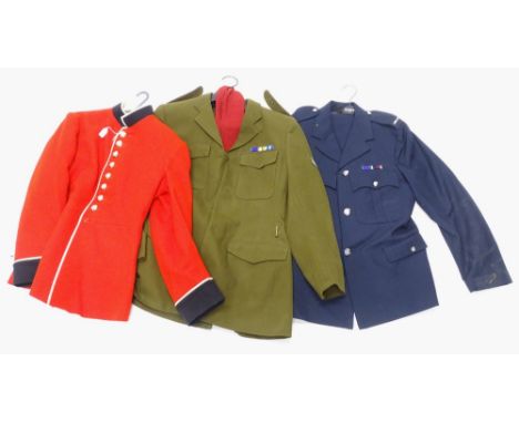 A collection of uniforms, to include Ambulance service, Army, etc.