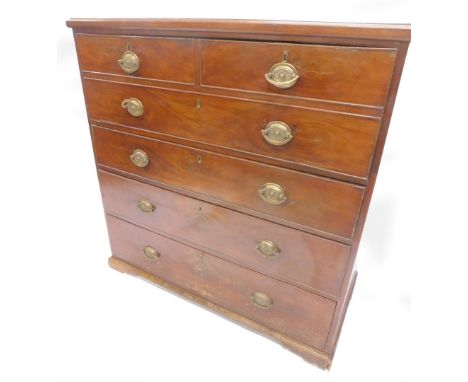 A 19thC mahogany secretaire chest, the top with a moulded edge above a four front enclosing a baize fitted interior, with fou