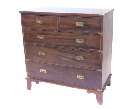 A 19thC mahogany chest of two short and three long drawers, on bracket feet, with later brass fittings, converting to a campa