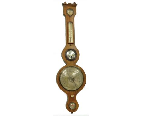 R.Wilson Lincoln. A mid 19thC wheel barometer, with engraved dial etc., 95cm L. (AF)