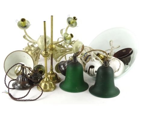 Various light fittings, to include wall lights, rise and fall ceiling lamp etc.