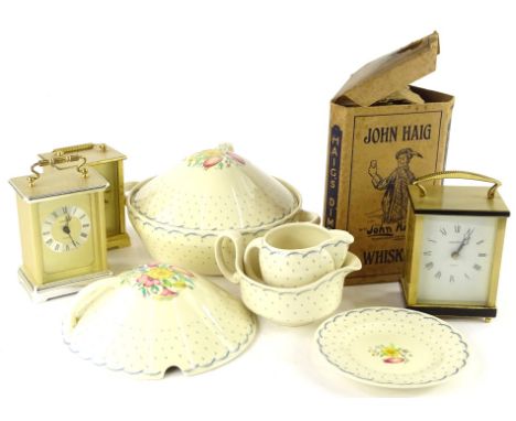 A Susie Cooper part tea service, carriage clocks, etc.
