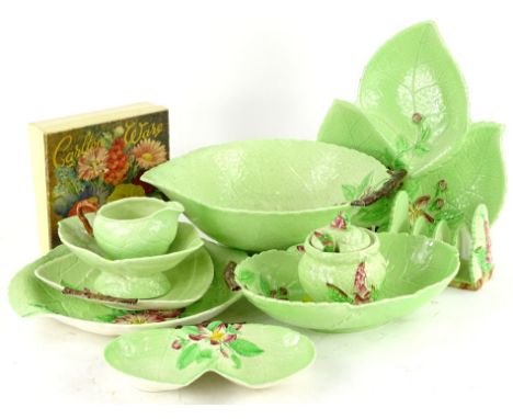 Miscellaneous items of Carltonware leaf moulded pottery, to include toast rack, preserve jar, dishes etc. 