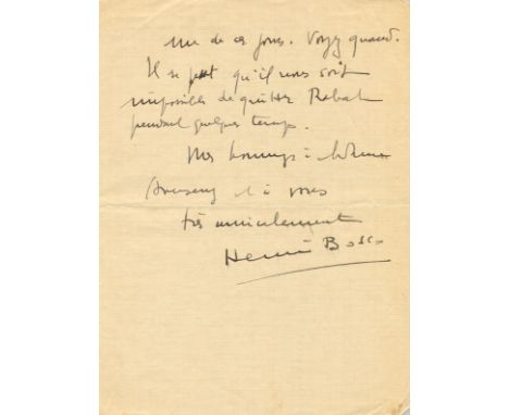 BOSCO HENRI: (1888-1976) French Novelist. Nominated for the Nobel Prize in Literature four times. An excellent set of two doc