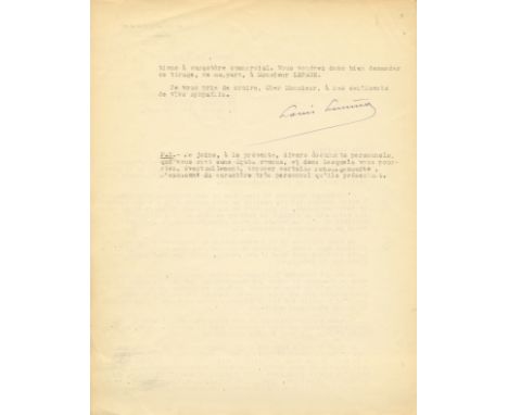 LUMIERE LOUIS: (1864-1948) French Pioneer Filmmaker, along with his brother Auguste. T.L.S., Louis Lumiere, two pages, Bandol
