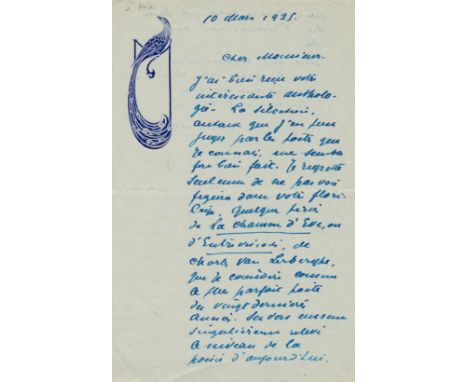 MAETERLINCK MAURICE: (1862-1949) Belgian Poet and Playwright. Nobel Prize in Literature 1911.  Good and interesting content A