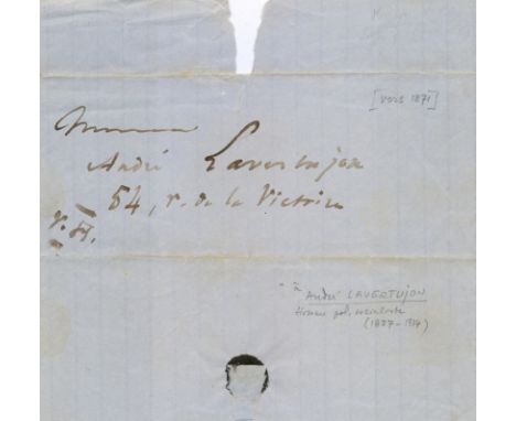 HUGO VICTOR: (1802-1885) French Poet and Novelist. Autograph addressed envelope, boldly signed and underlined `V.H.´ with his