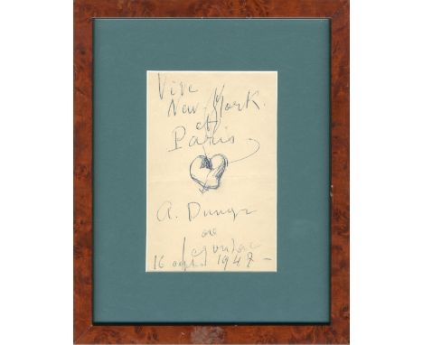 DUNOYER DE SEGONZAC ANDRE: (1884-1974) French Painter and graphic Artist. A good and unusual signed 3.5 x 5.5 page, with anno