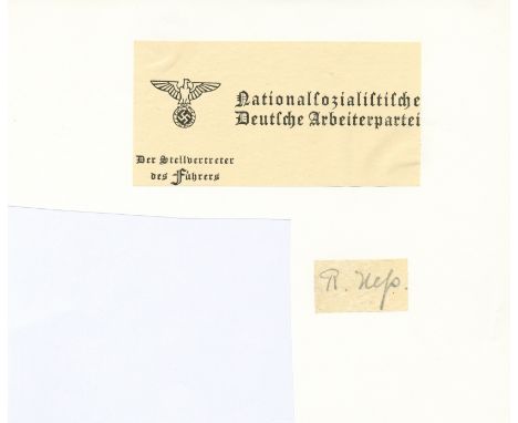 HESS RUDOLF: (1894-1987) German Reichsminister, Adolf Hitler´s Deputy in the Nazi Party. Signed small clipped piece `R. Hess´