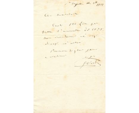 VERDI GIUSEPPE: (1813-1901) Italian Composer. A.L.S., G. Verdi, one page, 8vo, Santa Agata, 14th October 1877, to [Giovanni] 