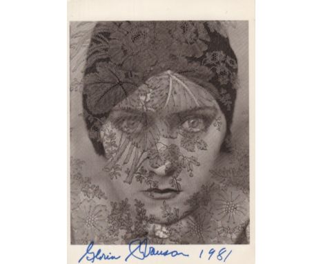 SWANSON GLORIA: (1899-1983) American Actress. Signed 4 x 6 postcard photograph, being a reproduction of Edward Steichen's clo