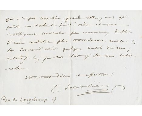 SAINT-SAËNS CAMILLE: (1835-1921) French Composer. A good A.L.S., `C. Saint-Saëns´, three pages, 8vo, n.p., 18th December 1904