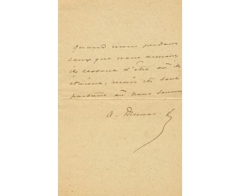 DUMAS ALEXANDRE: Fils (1824-1895) French Author and Dramatist. AçAn excellent autograph statement signed `A Dumas´, one page,