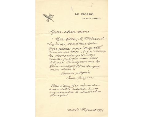 FRENCH WRITERS & POETS: An excellent selection of fourteen A.Ls.S., by various important French Writers and Poets, comprising