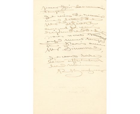 BONHEUR ROSA: (1822-1899) French Painter and Sculptor. A.L.S., `R. Bonheur´, three pages, 8vo, n.p., 4th November 1881, to Mo