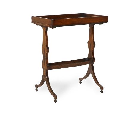 A Mahogany and Boxwood-Strung Vide Poche, 19th century, the rectangular tray top with brass-hinged fall front, on standard en