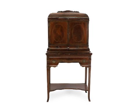 A George III-Style Mahogany, Crossbanded, Fruitwood-Banded, Ebony and Boxwood-Strung Bonheur de Jour, the moulded staged top 