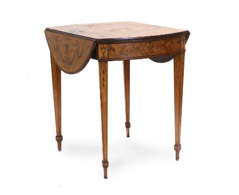 A George III-Style Satinwood, Mahogany-Crossbanded, Yewwood-Crossbanded and Marquetry-Inlaid Pembroke Table, circa 1900, the 