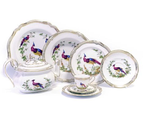 A Spode Porcelain Part Dinner, Tea and Coffee Service, decorated in the "Chelsea Bird" pattern, printed marks, comprising:sou