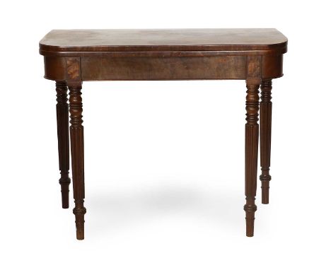 A Mahogany D-Shape Foldover Card Table, in the manner of Gillows, early 19th century, the hinged leaf enclosing a green baize