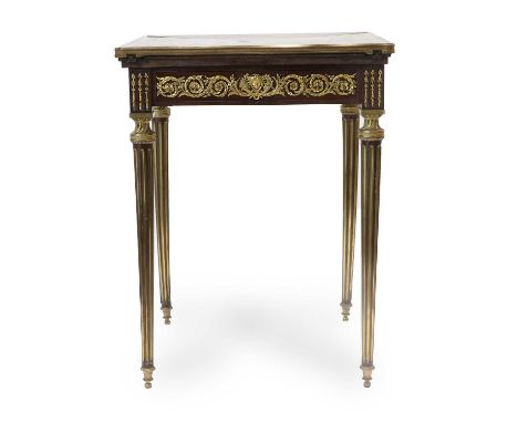 A French Ormolu-Mounted and Brass-Inlaid Mahogany Envelope Card Table, by Paul Sormani, Paris, circa 1880, the rotating quart