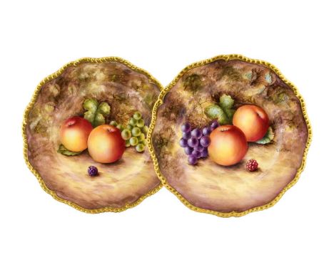 A Pair of Royal Worcester Porcelain Side Plates, by Stephen Weston, 2nd half 20th century, painted with still lives of fruit 