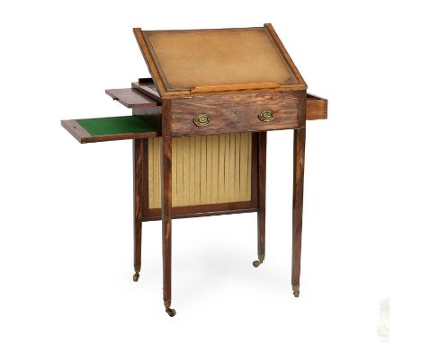 A George III Mahogany, Satinwood-Banded, Boxwood and Ebony-Strung Writing Table, circa 1780, inset with a modern brown leathe