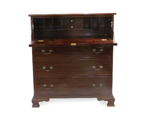 A George III-Style Mahogany Secretaire Chest, late 19th/early 20th century, the deep fall front secretaire drawer enclosing t
