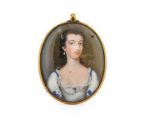 Andreas Henry Groth (fl.1739-1753): Miniature Portrait of a Lady, half length, with pearls comb and earrings, wearing a white