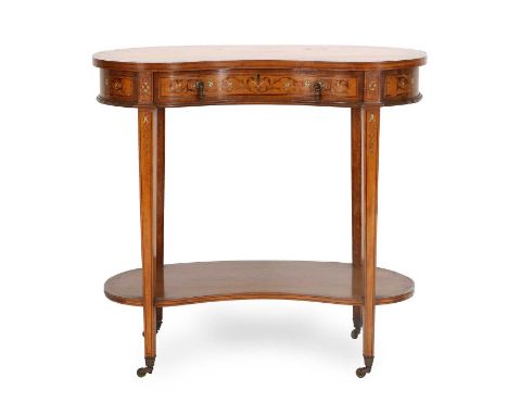 A Victorian Satinwood, Tulipwood-Banded, Crossbanded and Marquetry-Inlaid Kidney-Shape Writing Table, stamped Edwards &amp; R