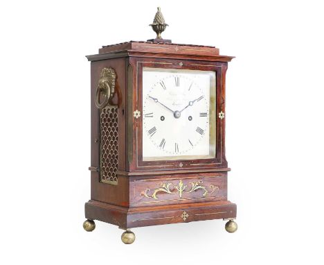 A Rosewood Brass Inlaid Striking Table Clock, signed Wilson &amp; Son, Southampton Street, Strand, circa 1830, gadrooned pedi