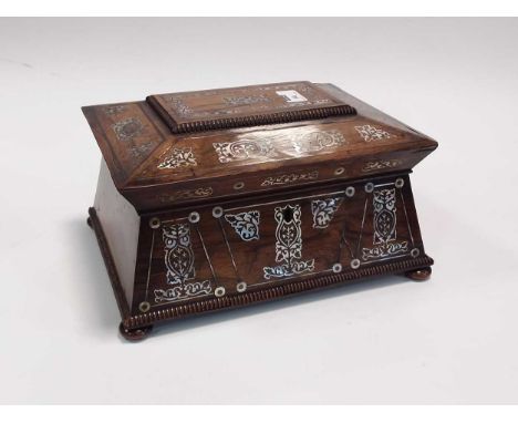 A Victorian rosewood and mother of pearl sewing box