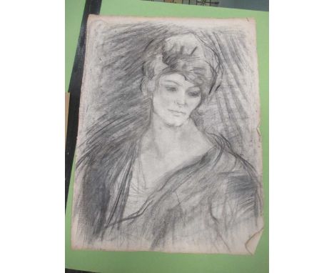 Portrait of a lady, signed lower left "Belleroche", charcoal, 64 x 48cm; and George Richmond (British, 1809-1896), Portrait o