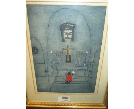 Daniele Noel, lithograph of a church interior; Barry Fantoni (British, b.1940) Figural abstract, lithograph; a collection of 