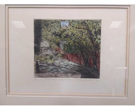 Norman Stevens, ARA (British, 147-1988) Garden Path - Penn Common, signed and numbered 10/16, hand coloured etching, 25 x 34c